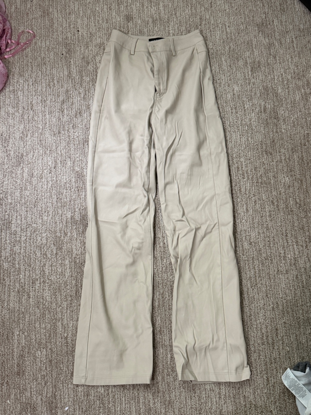 AKIRA Beige Leather Straight Legged Pants